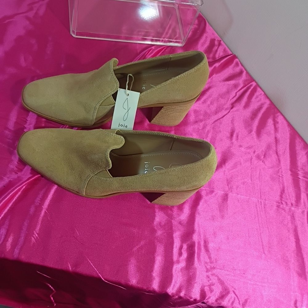 JOIE Wevenly Women's SZ 8 Suede Loafers Block Heels Shoes Beige . - Picture 10 of 10